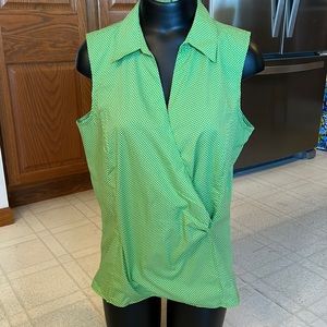 Talbots sleeveless top. Green with white polka dot pattern. New with tag